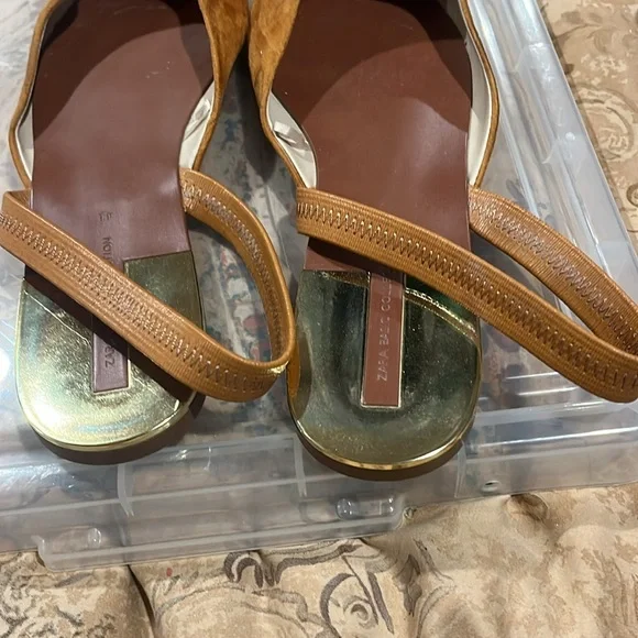 Zara pointy toe flats caramel color size W’s 41 - Picture 6 of 9